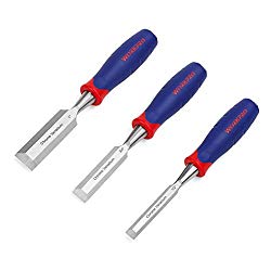 WORKPRO Wood Chisel Set 3-piece Cr-V Construction, Bi-Material Soft Grip with Hammer End for Woodworking, Carving