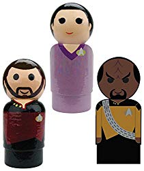 Bif Bang Pow! Star Trek: Tng Set of 3 Riker, Troi, Worf Pin Mate Wooden Figure