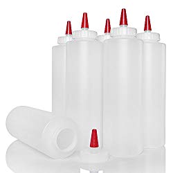 Plastic Condiment Squeeze Bottles with Red Tip Cap 16-ounce Set 6 for Ketchup, Mustard, BBQ, Dressing, Sauces, Crafts and More Pinnacle Mercantile