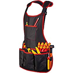 NoCry Professional Canvas Work Apron - with 16 Tool Pockets, Fully Adjustable, Waterproof & Protective, Black