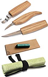 Wood Carving Tools Set for Spoon Carving 3 Knives in Tools Roll Leather Strop and Polishing Compound Hook Sloyd Detail Knife