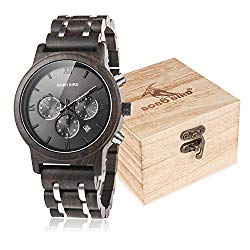 BOBO BIRD Mens Wooden Watches Luxury Wood Metal Strap Chronograph & Date Dispaly Quartz Watch Versatile Male Timepieces (Metal Black)