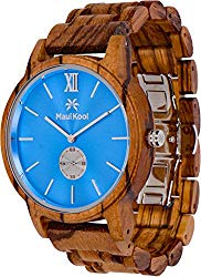 Wooden Watch for Men Maui Kool Kaanapali Collection Analog Large Face Wood Watch Bamboo Gift Box (C2 - Blue Face)