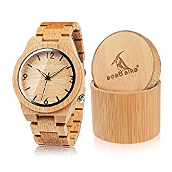 BOBO Bird D27 Men's Bamboo Wooden Watch Numeral Scale Large Face Quartz Watch Lightweight Casual Sports Watches with Luminous Night Silver Pointer Gift Box
