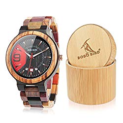 BOBO BIRD Men's Colorful Wooden Watches Analog Quartz Date Display Wood Watch Handmade Luxury Casual Wristwatch with Gifts Box for Men