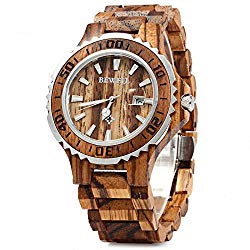 Bewell 100BG Wooden Watch Analog Quartz Light Weight Vintage Wrist Watch for Men (Zebra Wood)