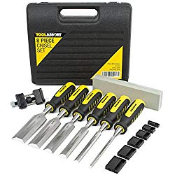 Chisel Set for Woodworking, Wood Chisels come with Honing Guide and Sharpening Stone for Optimal Blade Care and Professional Finish, Secure Hand Grip Provides a Solid Striking Surface