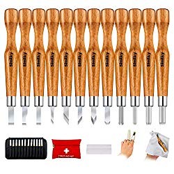 SIMILK 12 Set SK7 Carbon Steel Wood Carving Tools with Protective Cover, Crafting Chisel tools Storage Case small pumpkin, Soap, Vegetables and more for Kids & Beginners