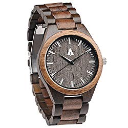 Treehut Men's Walnut and Ebony Wooden Watch with All Wood Strap Quartz Analog.