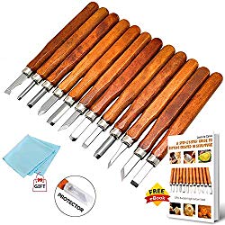 Premium Wood Carving Tools Upgrade Version Perfect for Carving Rubber, Pumpkin, Soap, Vegetable for Beginners and Experienced Carvers 12 Sculpting Chisels+ Protective Covers+ eBook Guide+ Wipe