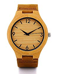 SUNMAX Men's Dial 45mm Bamboo Handcrafted wood watches for men with date waterproof glasses leather band square boys boxes for men