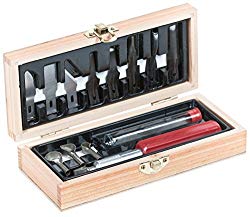 Excel Blades Woodworking Set, American Made Woodworking Tool Kit with 15 Assorted Blades, Gouges, and Routers (Wooden Chest)