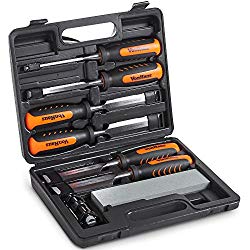 VonHaus 8 pc Craftsman Woodworking Wood Chisel Set for Carving with Honing Guide, Sharpening Stone and Storage Case