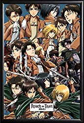 Framed Attack on Titan - Main Characters 24x36 Dry Mounted Poster in Basic Detail Wood Frame