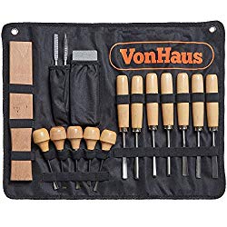 VonHaus 16pc Wood Carving Knife Tool Set with Gouge Chisels, Sharpening Stone and Mallet - Beginner Woodworking Chisels