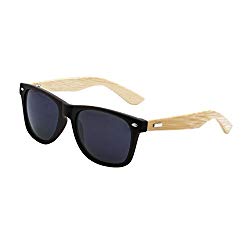 LogoLenses Men's Bamboo Wood Arms Classic Sunglasses Black