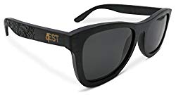 Bamboo Wood Sunglasses - Polarized handmade wooden shades in a wayfarer that Floats! (All black, 55)