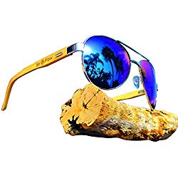 Blue/Green Polarized Aviator Wood Sunglasses for Men/Women - Wooden Bamboo UV400