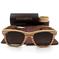 Wooden Sunglasses with Round Bamboo Glasses Case (Brown, polarized)