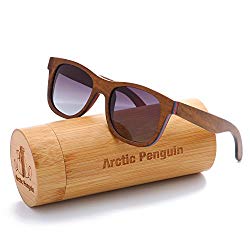 Arctic Penguin Skateboard Wooden Polarized Wayfarer Sunglasses (Coffee, Grey)