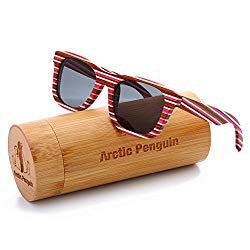 Arctic Penguin New Wayfarer Polarized Sunglasses for Men Vintage Wood Sun Glasses Women Eyewear (red,Grey)