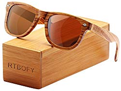 RTBOFY Polarized Wood Sunglasses Handcraft From Zebra Wood For Men/Women With Bamboo Box (brown)