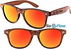 SoFlow Red Walnut Polarized Wood Sunglasses Men Women - Wooden - Mirror Mirrored Lens - Prime UV400 Protection - Lightweight Walnut Sunglasses with Neon Red Lens