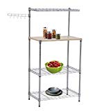 Tenive Baker's Rack Shelf Utility Stand Kitchen Cart w/ Wooden Plank and hook