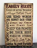 Primitive Wall Decor Wood Sign, Family Rules, Tan