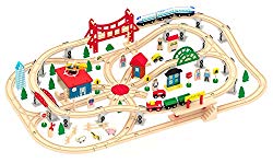Wooden Train Set – Deluxe City Train Tracks Wooden Railway Track for Toddlers - 130 pcs