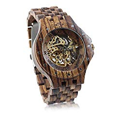 Angie Wood Creations Rosewood Studded Men’s See-Through Self-Winding Watch