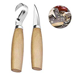 Leegoal 2PCS Wood Carving Tool Set with Wooden Handle,Stainless Steel Woodcarving Knife(Scraping Knives),Spoon Bowl Carving Gouge Shaped Knives, Spoon Carving Set for Beginner Woodworking