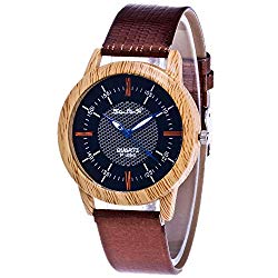 Star_wuvi Unisex Watches Women's Men's Minimalist Wooden Leather Analog Quartz Wrist Watches Bracelet Watch for Lover's Gift (Coffee)