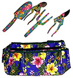 MOTHER'S DAY GIFT - HIGH QUALITY 5 PIECE FLORAL GARDEN HAND TOOLS WITH FLOWER DESIGN BAG, CULTIVATOR, SPADE, 2 PRUNERS - WITH FREE TOOL BELT {jg}