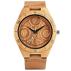 Creative Wooden, Watch Engraved Handmade Bamboo Genuine Leather, Bamboo Wristwatch Bracelet (Constellation)