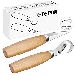 ETEPON Wood Carving Tools Set Whittling Sloyd Wood Carving Knife with Knife Sleeve + Hook Knife, Wood Carving Kit for Spoon Bowl Cup Kuksa Woodworking ET013 (Carving Set)