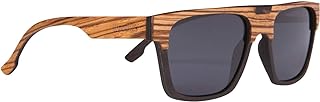 Woodies Lentes de sol semicuadrados modernos polarizados | Lentes oscuros, marco de madera completa | 100% protección contra rayos UVA/UVB, Madera de zebrano