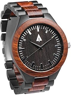 Treehut Relojes de madera para hombre, gran analógico de cuarzo japonés, elegante reloj exótico con cierre de acero inoxidable ajustable, hebilla de madera, hecho de madera de secoya marrón, relojes