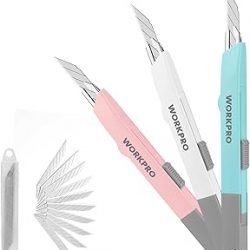 WORKPRO Cuchillo utilitario de alta calidad, hoja retráctil a presión, regalo para hombres y mujeres, juego de cortadores de caja resistente, cuchillos de afeitar Exacto para manualidades, con 10