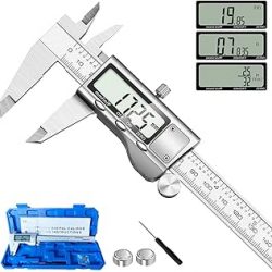 Herramienta de medición de pinza digital, micrómetro digital de calibre Vernier de acero inoxidable con pantalla LCD grande, fácil cambio de fracción métrica de pulgadas, herramienta de pinza de 6