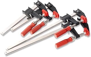 BESSEY GSCC4PK-C Juego de abrazaderas para carpintería, estilo F con mango de madera, almohadillas reemplazables, 2 x 6 pulgadas y 2 x 12 pulgadas, 600 libras, rojo/negro/plateado