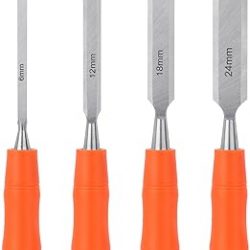 Juego de 4 cinceles de madera para carpintería, cinceles de madera para carpintería con extremo de martillo de acero, herramientas de madera, juego de cinceles para carpintería con mango de plástico