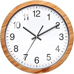 NUOVO Reloj de pared redondo de madera de 10 pulgadas, silencioso y sin tictac, reloj de pared retro operado para sala de estar, dormitorio, cocina (10.2 in/10 pulgadas)