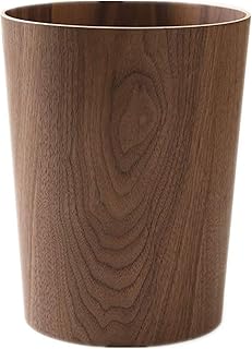 Basurero de madera, redondo apilable, papelera de reciclaje de basura de madera natural para baños, tocadores, cocinas, oficinas en casa (madera oscura)