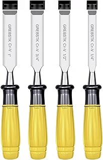 GREBSTK Juego de 4 cinceles de madera para carpintería profesional CRV acero afilado borde biselado cinceles de banco extra grande PVC mango de alto impacto