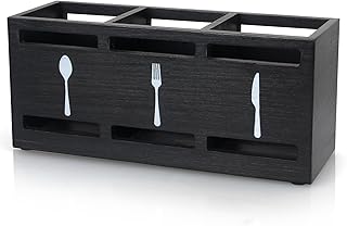 Ayiaren Organizador de cubiertos de madera, organizador de cubiertos de madera, organizador de cubiertos de madera, soporte para utensilios de cocina negro para encimera, cuchara y tenedor,