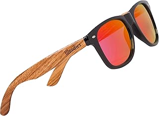 Woodies Gafas de sol de madera Zebra con lente polarizada espejada y marco de madera para hombres y mujeres | 100% protección UVA/UVB