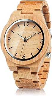 BOBO BIRD D27 Reloj de madera de bambú para hombre, escala numérica, reloj de cuarzo de cara grande, reloj deportivo casual ligero con puntero plateado luminoso de noche, caja de regalo
