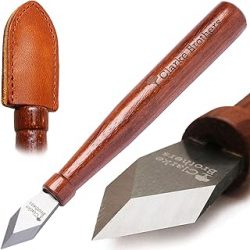 Clarke Brothers Cuchillo de marcado y funda de cuero real, calibre de marcado de madera, herramienta de carpintería premium con hoja de acero de alto carbono, calidad con hoja afilada, hermoso mango