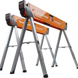 Bora Portamate Speedhorse - Par de caballetes de caballete, paquete de dos, soporte de mesa con patas plegables, parte superior de metal para 2 x 4, resistente para sierra de banco profesional para